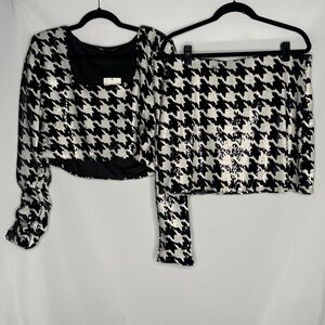 Zara Sequin Houndstooth Skirt Set